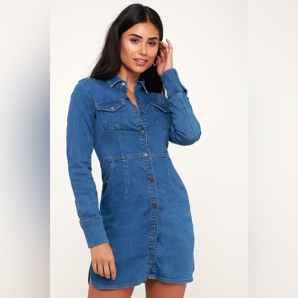 Free People dynomite medium wash denim dress